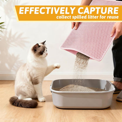 Cat Litter Mat, Double-Layer Waterproof Litter Trap, 24" x 15" Pink