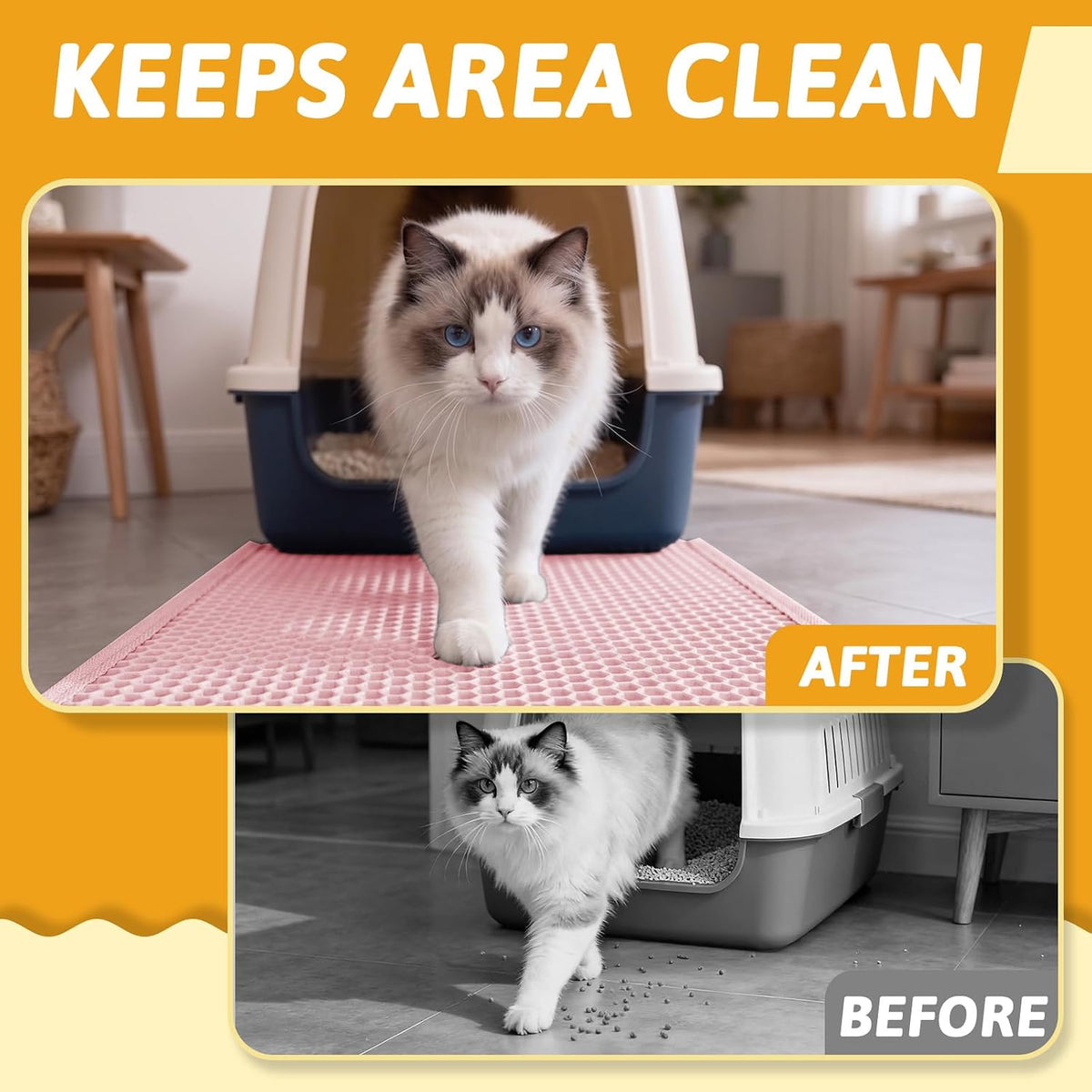 Cat Litter Mat, Double-Layer Waterproof Litter Trap, 24" x 15" Pink