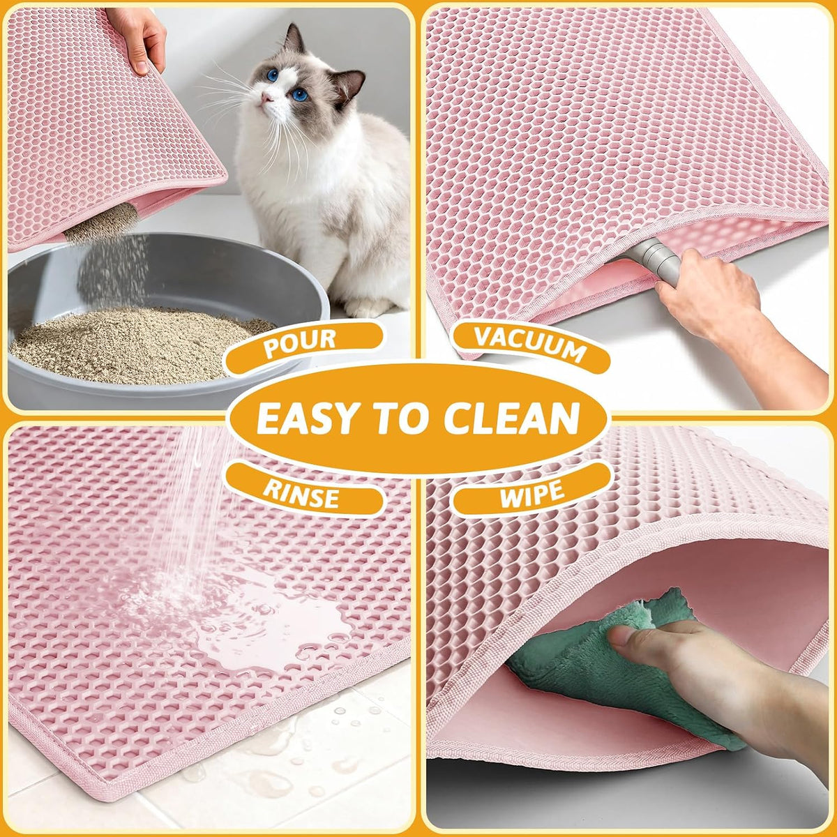 Cat Litter Mat, Double-Layer Waterproof Litter Trap, 24" x 15" Pink