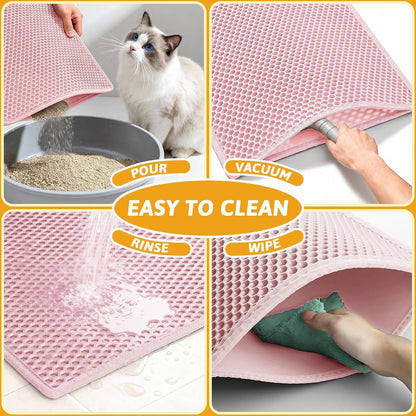 Cat Litter Mat, Double-Layer Waterproof Litter Trap, 24" x 15" Pink
