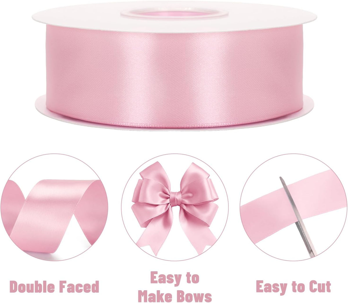 Double Faced Blush Pink Satin Ribbon - 1-1/2 Inch x 50 Yards
