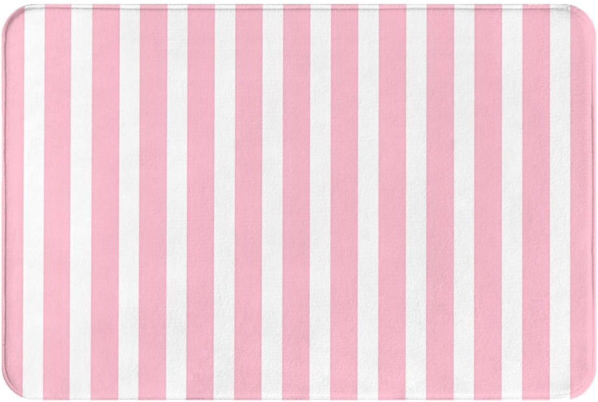 Soft Pink and White Stripes Bath Mats for Bathroom Non Slip, Fluffy Absorbent Microfiber Bath Mat Washable, Aesthetic Bathroom Rugs, Bath Mat for Shower Sink 16x24 Inch