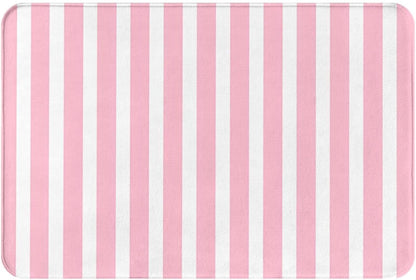 Soft Pink and White Stripes Bath Mats for Bathroom Non Slip, Fluffy Absorbent Microfiber Bath Mat Washable, Aesthetic Bathroom Rugs, Bath Mat for Shower Sink 16x24 Inch