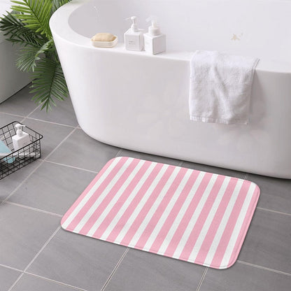 Soft Pink and White Stripes Bath Mats for Bathroom Non Slip, Fluffy Absorbent Microfiber Bath Mat Washable, Aesthetic Bathroom Rugs, Bath Mat for Shower Sink 16x24 Inch