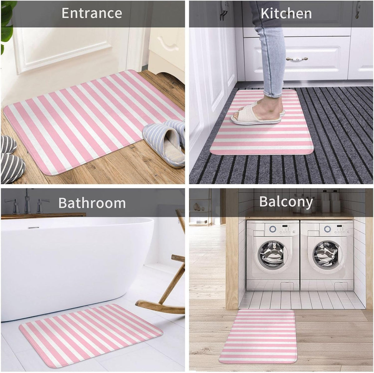 Soft Pink and White Stripes Bath Mats for Bathroom Non Slip, Fluffy Absorbent Microfiber Bath Mat Washable, Aesthetic Bathroom Rugs, Bath Mat for Shower Sink 16x24 Inch
