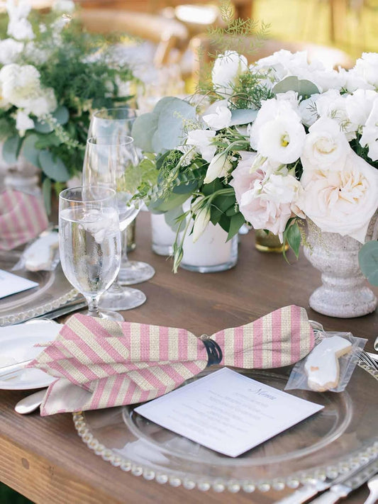 Pink Striped Cloth Napkins Set of 4, Modern Simple Farmhouse Beige Vintage Washable Reusable Dinner Cocktail Napkin for Kitchen Party Wedding Banquet Holiday Baby Shower Table Decor