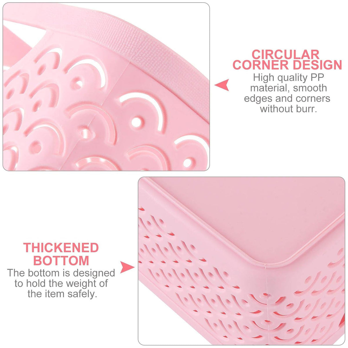 5 Pack Plastic Storage Baskets, Portable Pink Fish Scale Pattern Hollow Desktop Storage Bin Box with Handle for Kitchen, Bathroom, Kids Room or Nursery Storage – 9.4 x 7.1 x 4.1 inches