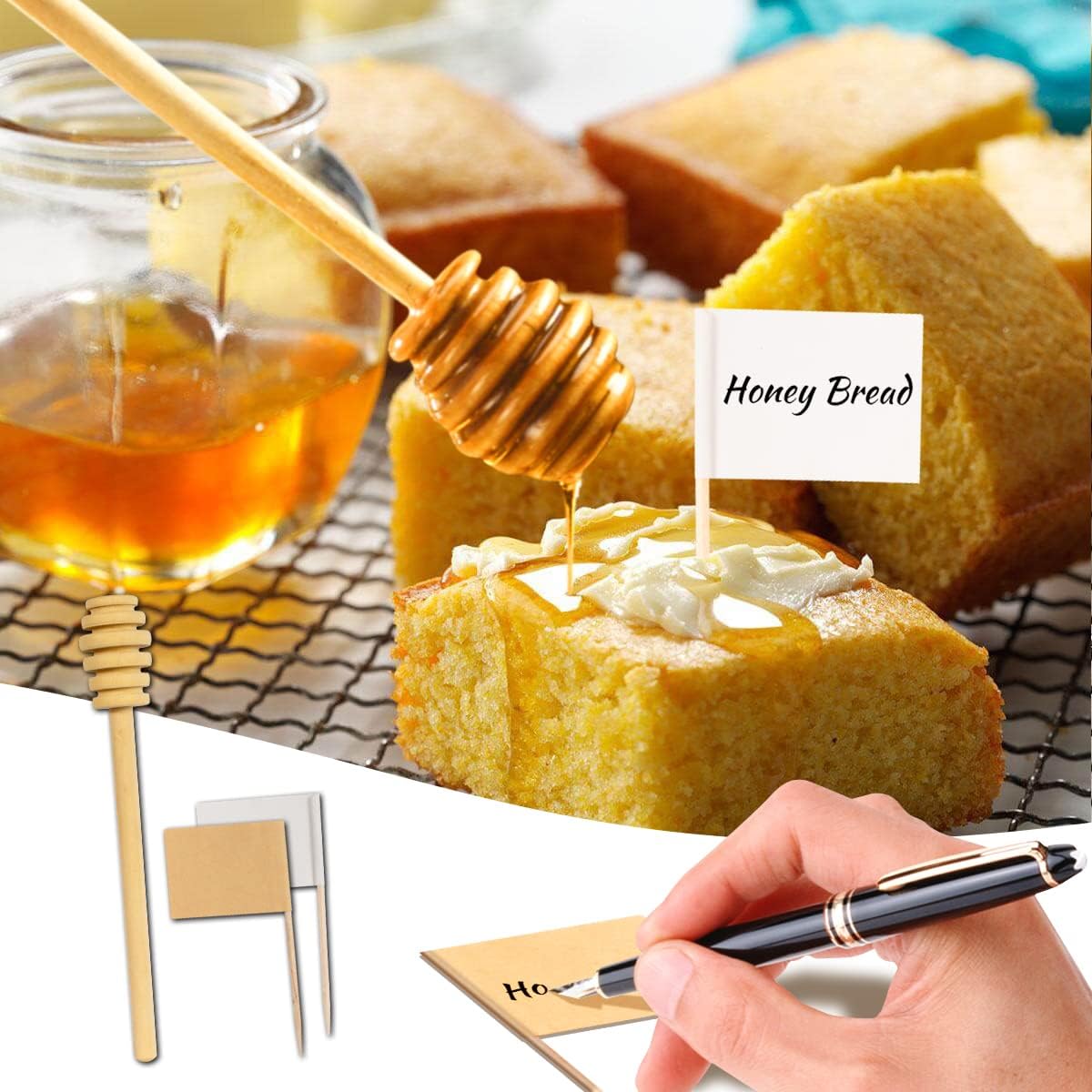 Marble Pink Cheese Knife Set, Ceramic Handle Charcuterie Board Accessories Butter Spreader Knife Slicer With Serving Tongs, Spoons, Forks, Flags, Wooden Honey Dipper