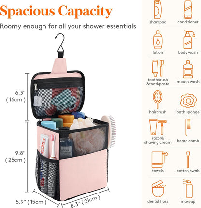 Mesh Shower Caddy Bag Portable for College Dorm Room Essentials, Hanging Organizer Basket, Quick Dry Tote Bag for Camping, Bathroom, Beach, Travel, Medium, Pink