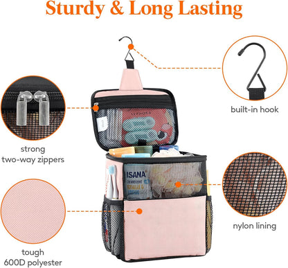 Mesh Shower Caddy Bag Portable for College Dorm Room Essentials, Hanging Organizer Basket, Quick Dry Tote Bag for Camping, Bathroom, Beach, Travel, Medium, Pink