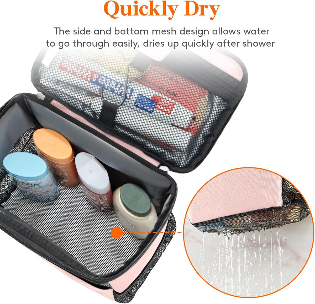 Mesh Shower Caddy Bag Portable for College Dorm Room Essentials, Hanging Organizer Basket, Quick Dry Tote Bag for Camping, Bathroom, Beach, Travel, Medium, Pink