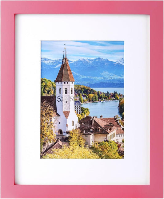 8x10 Picture Frame Made of Solid Wood Photo Frame with Shatter Resistant Plexiglass, Display Pictures 5x7 with Mat or 8 x 10 Without Mat For Tabletop Display or Wall Mount, Pink 1 Pack