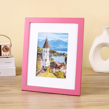 8x10 Picture Frame Made of Solid Wood Photo Frame with Shatter Resistant Plexiglass, Display Pictures 5x7 with Mat or 8 x 10 Without Mat For Tabletop Display or Wall Mount, Pink 1 Pack