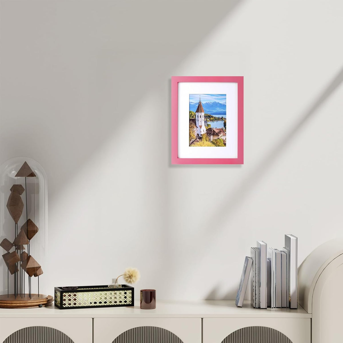 8x10 Picture Frame Made of Solid Wood Photo Frame with Shatter Resistant Plexiglass, Display Pictures 5x7 with Mat or 8 x 10 Without Mat For Tabletop Display or Wall Mount, Pink 1 Pack