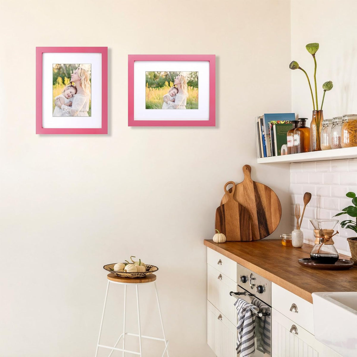 8x10 Picture Frame Made of Solid Wood Photo Frame with Shatter Resistant Plexiglass, Display Pictures 5x7 with Mat or 8 x 10 Without Mat For Tabletop Display or Wall Mount, Pink 1 Pack
