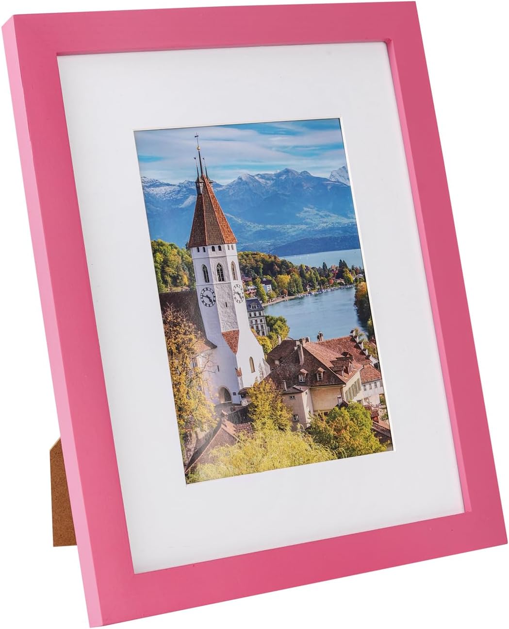 8x10 Picture Frame Made of Solid Wood Photo Frame with Shatter Resistant Plexiglass, Display Pictures 5x7 with Mat or 8 x 10 Without Mat For Tabletop Display or Wall Mount, Pink 1 Pack