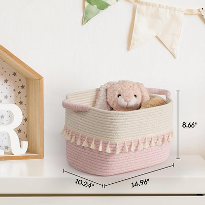 Storage Baskets 3 Packs, Storage Basket for toys,Towel, Storage Bins, Woven Basket for Shelves Bedroom Laundry Nursery, White & Pink