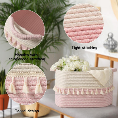 Storage Baskets 3 Packs, Storage Basket for toys,Towel, Storage Bins, Woven Basket for Shelves Bedroom Laundry Nursery, White & Pink