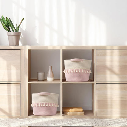 Storage Baskets 3 Packs, Storage Basket for toys,Towel, Storage Bins, Woven Basket for Shelves Bedroom Laundry Nursery, White & Pink