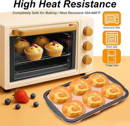 Silicone Muffin Pans for Baking with Metal Frame, 12 Cup Silicone Muffin Pan, Nonstick Cupcake Pan, BPA Free Muffin Tins Easy to Pop Cupcake Baking Pan Molds for Oven Dishwasher Safe Pink