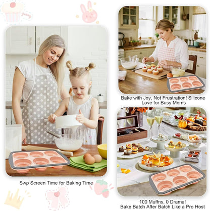Silicone Muffin Pans for Baking with Metal Frame, 12 Cup Silicone Muffin Pan, Nonstick Cupcake Pan, BPA Free Muffin Tins Easy to Pop Cupcake Baking Pan Molds for Oven Dishwasher Safe Pink