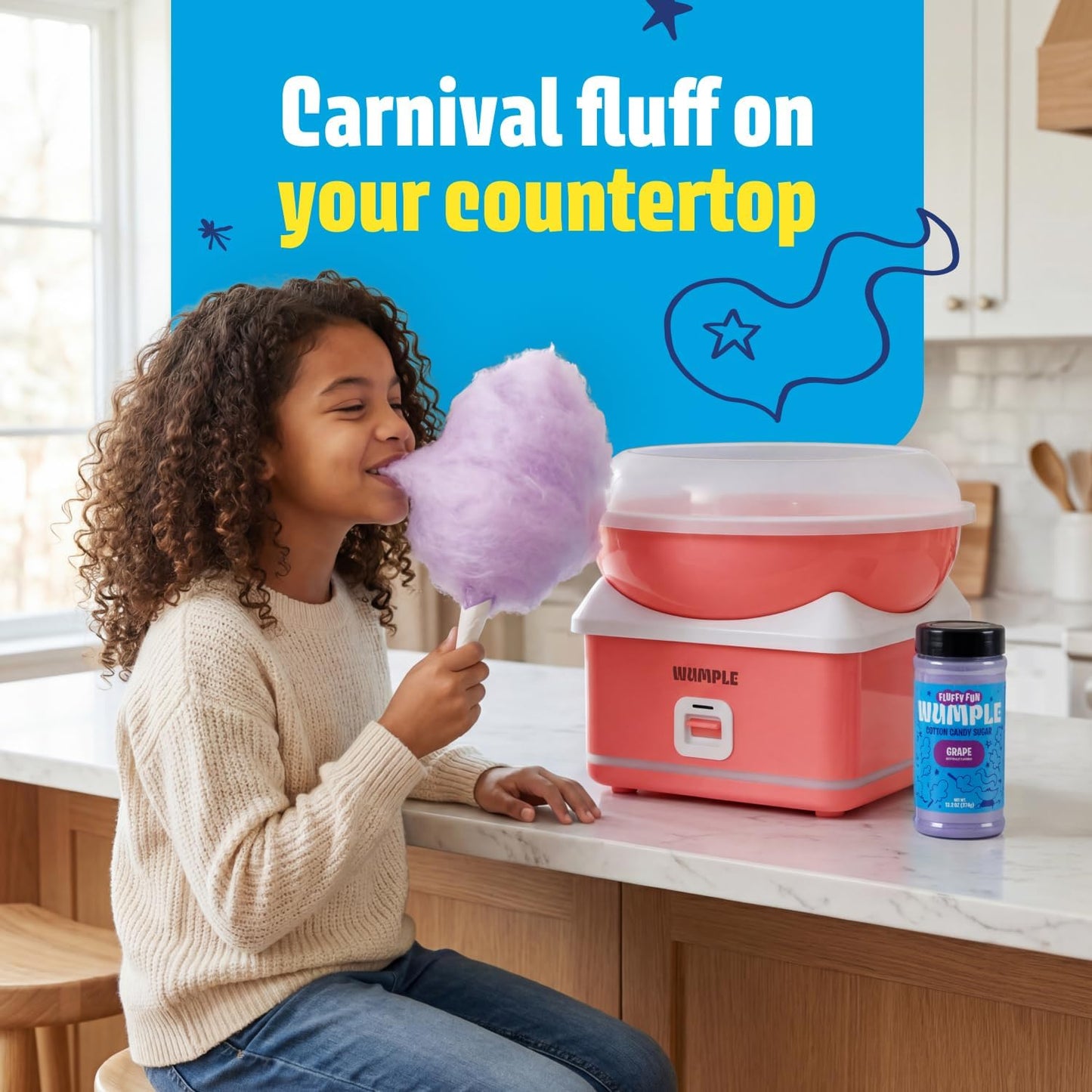 Kids Cotton Candy Machine with LED Lights - Quick Heat-Up Electric Maker with Lidded Bowl for Parties, & Home - Red