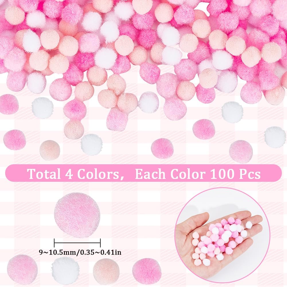 400Pcs Small Pink Pompoms Fuzzy Balls Bulk Valentine's Day 10mm Mini Pom Pom Ball Soft Round Fluffy Puff Cat Kitten Googly Pom Poms for DIY Art Crafts Garland Charms Party Decor Supplies