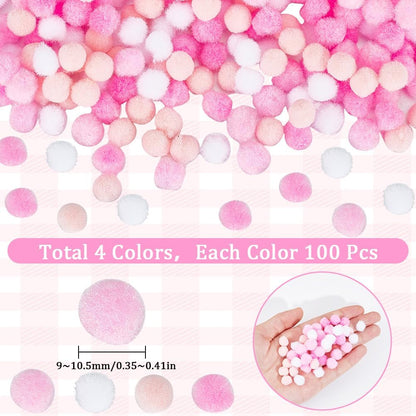 400Pcs Small Pink Pompoms Fuzzy Balls Bulk Valentine's Day 10mm Mini Pom Pom Ball Soft Round Fluffy Puff Cat Kitten Googly Pom Poms for DIY Art Crafts Garland Charms Party Decor Supplies