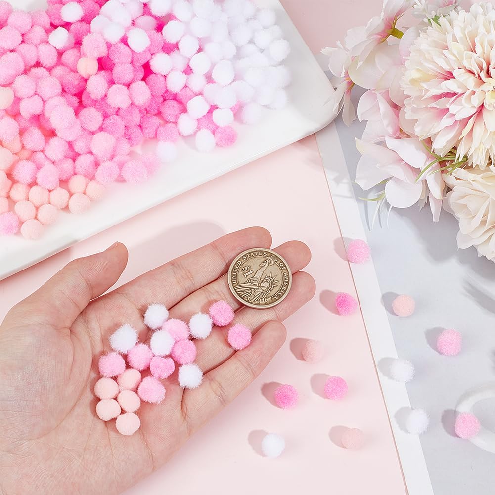 400Pcs Small Pink Pompoms Fuzzy Balls Bulk Valentine's Day 10mm Mini Pom Pom Ball Soft Round Fluffy Puff Cat Kitten Googly Pom Poms for DIY Art Crafts Garland Charms Party Decor Supplies