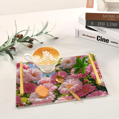 Summer Pink Daisies Decorative Large Tray with Handles Plastic Serving Tray for Jewelry Perfume for Dinner Serving bandejas para desayuno decorativas