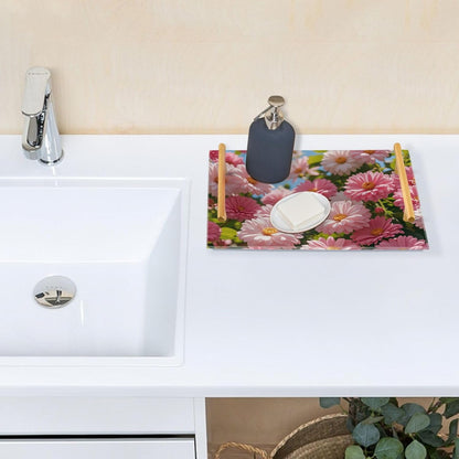 Summer Pink Daisies Decorative Large Tray with Handles Plastic Serving Tray for Jewelry Perfume for Dinner Serving bandejas para desayuno decorativas