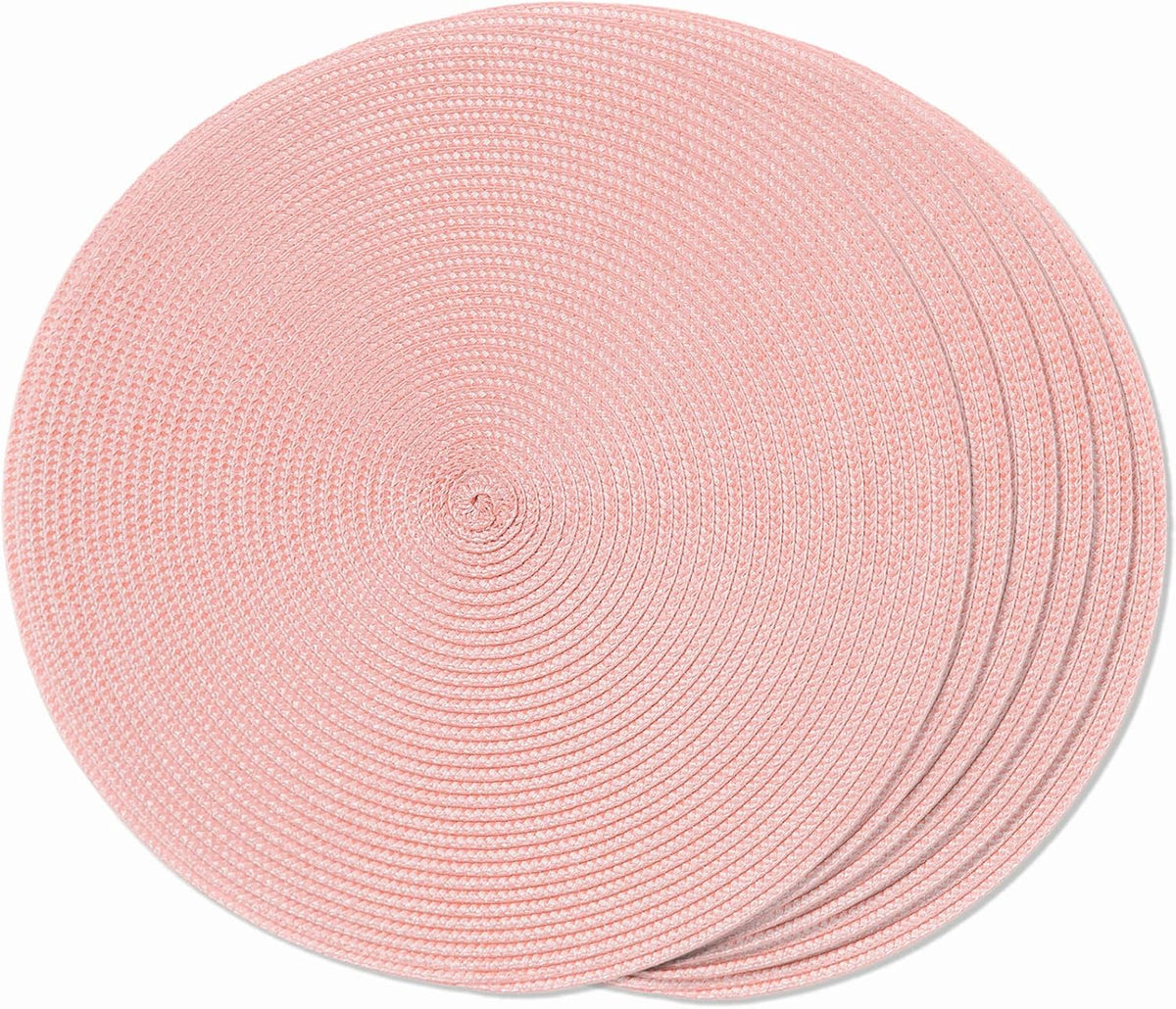 Round Braided Placemats Set of 6 Place Mats for Dining Tables Woven Washable Non-Slip Table mats 15 inch(Pink, 6pcs)