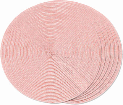 Round Braided Placemats Set of 6 Place Mats for Dining Tables Woven Washable Non-Slip Table mats 15 inch(Pink, 6pcs)