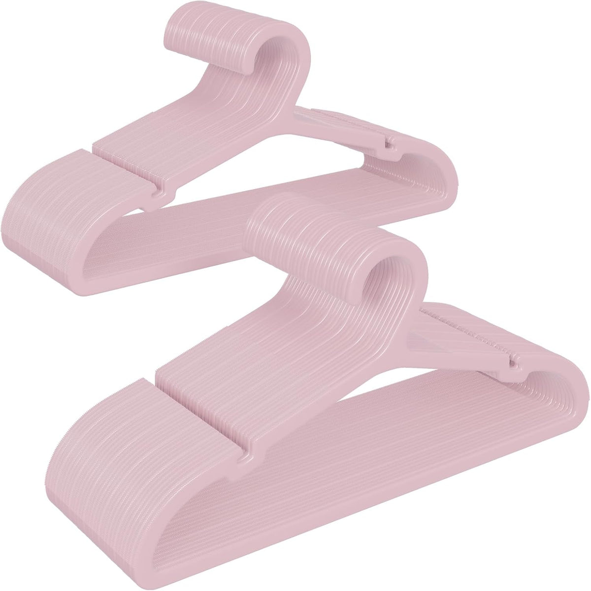 ABHENG Plastic Kids Hangers, Pack of 60, Ultra Slim Closet Hangers, Non-Slip, Space-Saving, Sturdy, 14" W x 7" H (for Children Aged 7-12 Years),Light Pink, UAPY0760P