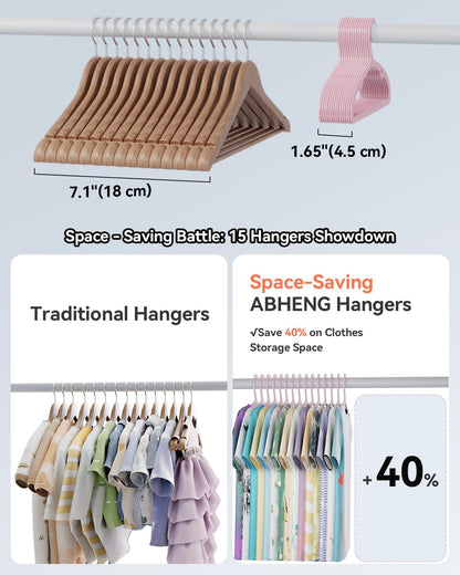 ABHENG Plastic Kids Hangers, Pack of 60, Ultra Slim Closet Hangers, Non-Slip, Space-Saving, Sturdy, 14" W x 7" H (for Children Aged 7-12 Years),Light Pink, UAPY0760P