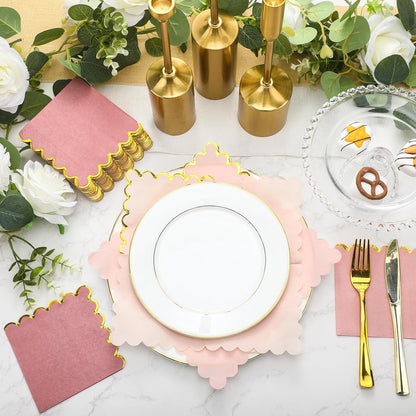 100 Pack Cocktail Napkins Gold Scalloped 5x5'' Party, Pink