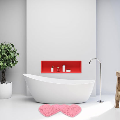 Valentine’s Day Bathroom Rugs Double Heart Shaped Love Decorative Pink Chenille Shower Mat Non Slip Washable Front Door Mat for Home Living Room Bedroom Bathroom Decor, 31.5 x 15.7 Inch