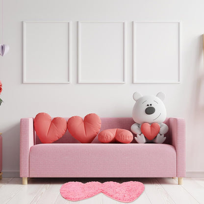 Valentine’s Day Bathroom Rugs Double Heart Shaped Love Decorative Pink Chenille Shower Mat Non Slip Washable Front Door Mat for Home Living Room Bedroom Bathroom Decor, 31.5 x 15.7 Inch