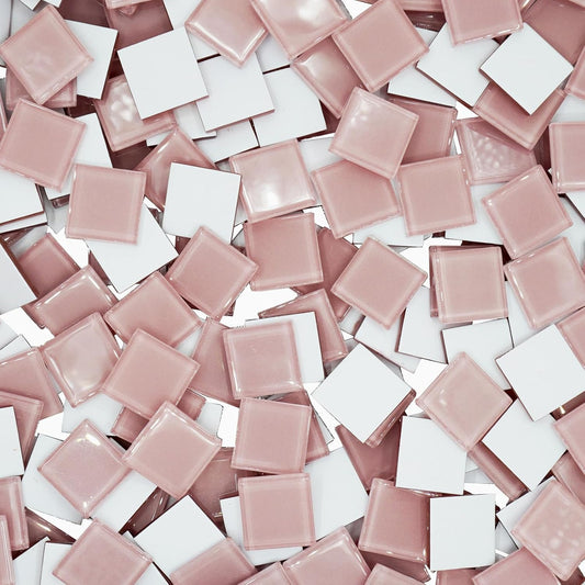 1LB Large Size Pink Mosaic Tiles for Crafts Bulk, 1Inch 12 Colors Options Big Square Shaped Glass Tiles Stained Pieces for Home Handmade Gifts Mosaic Project Supplies