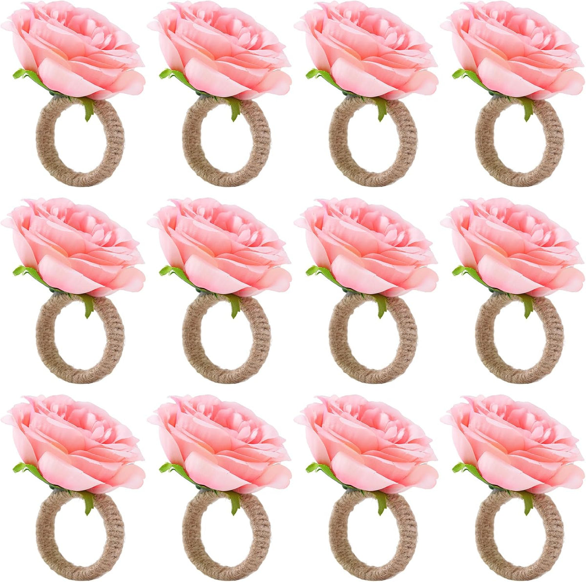 Spring Flower Napkin Rings Set of 12 - Pink Floral Napkin Holder, Easter Napkin Rings for Wedding Birthday Party Banquet Spring Table Decor