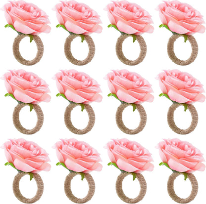 Spring Flower Napkin Rings Set of 12 - Pink Floral Napkin Holder, Easter Napkin Rings for Wedding Birthday Party Banquet Spring Table Decor