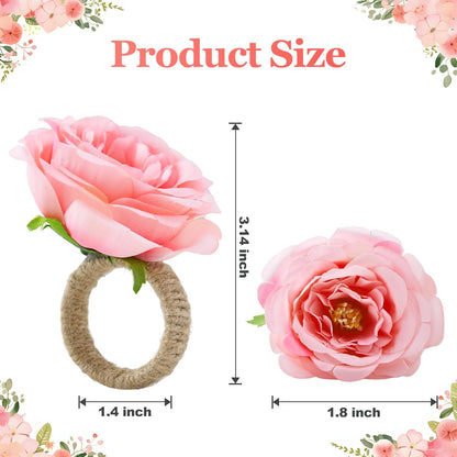 Spring Flower Napkin Rings Set of 12 - Pink Floral Napkin Holder, Easter Napkin Rings for Wedding Birthday Party Banquet Spring Table Decor