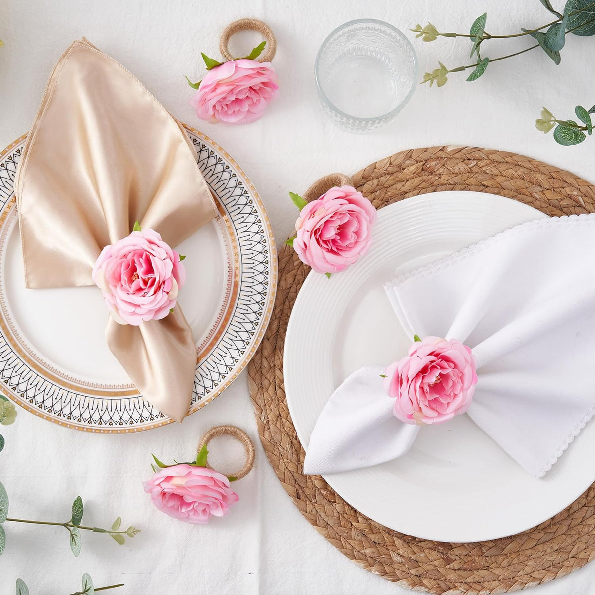Spring Flower Napkin Rings Set of 12 - Pink Floral Napkin Holder, Easter Napkin Rings for Wedding Birthday Party Banquet Spring Table Decor