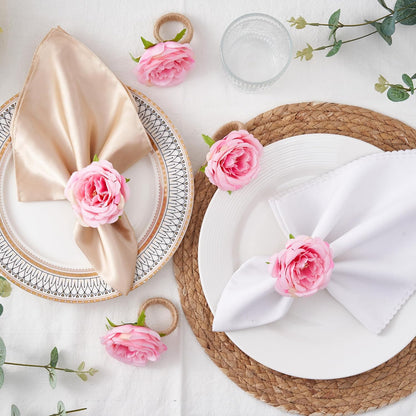 Spring Flower Napkin Rings Set of 12 - Pink Floral Napkin Holder, Easter Napkin Rings for Wedding Birthday Party Banquet Spring Table Decor