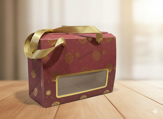 Decorative Gift Box with Gold Ribbon Handle, Pink and Gold Floral Design, Sweet and Hamper Packaging, Set of 6 (6)