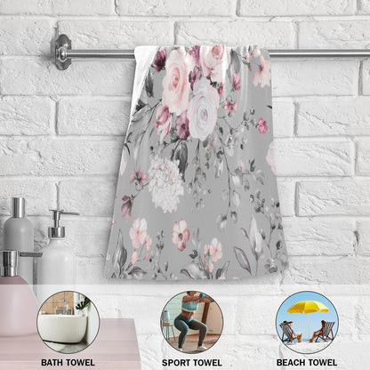 2 Pcs Grey Pink Roses Floral Hand Towels for Bathroom 14"x28",Soft Quick Dry Bouquet Blooming Flower Farmhouse Gray Guest Bath Towels,Decorative Towels for Bathroom Kitchen Dish Face Gym