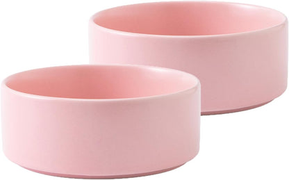 Ceramic Set of 2 Dog and Cat Bowls - Classic Food & Water Bowl for Kitty, Cats and Toy Breed Dogs, Weighted Dog Dishes, Food Grade Pet Bowl, Dishwasher & Microwave Safe (5.1'', 2*16OZ, Pink)
