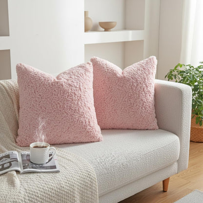 Pink Faux Fur Cozy Soft Solid Fuzzy Decorative Throw Pillow Covers 18x18 inch Set of 2,Velvet Pillowcase Cushion Case for Sofa Couch
