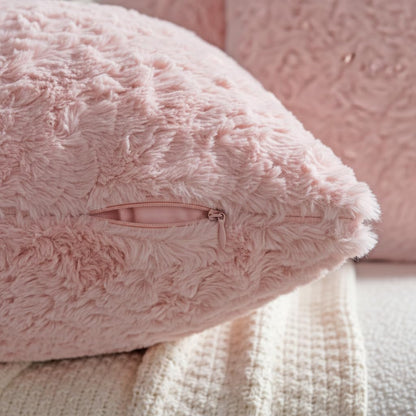Pink Faux Fur Cozy Soft Solid Fuzzy Decorative Throw Pillow Covers 18x18 inch Set of 2,Velvet Pillowcase Cushion Case for Sofa Couch