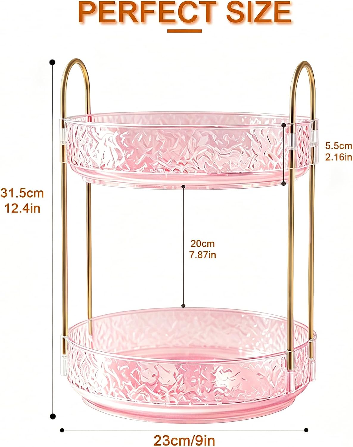 2 Tiers Pink Rotating Makeup Organizer for Vanity, 360 Spinning Skincare Organizers for Dresser Perfume Organizer Large Skincare Make up Storage Cosmetic Organizer for Bathroom Countertop